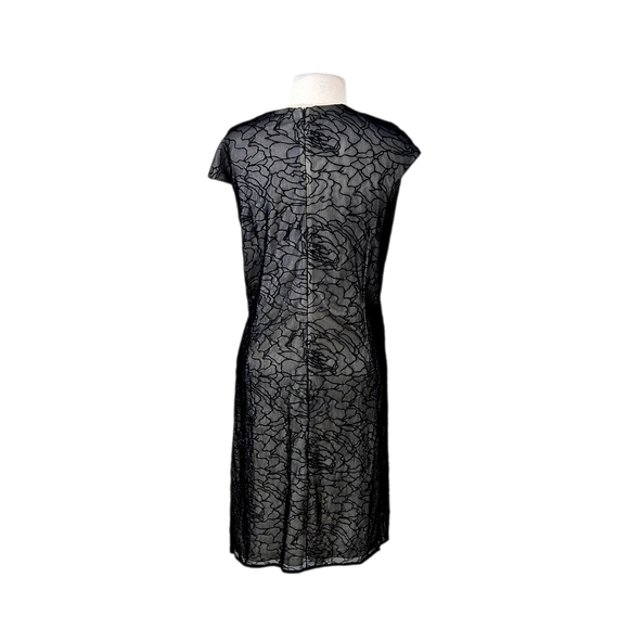 David Meister Black Floral Overlay Cocktail Dress